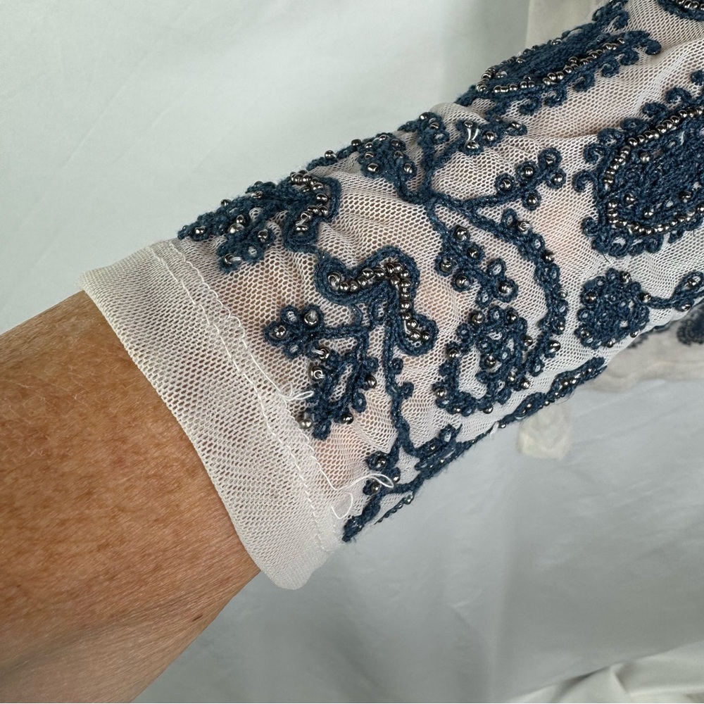 Sundance White Embroidered Blouse Sheer Arms, Beaded Boho Beautiful Top Small - Picture 3 of 10